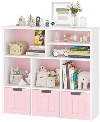 Garvee Toy Storage Organizer and Kids Bookshelf, 3-Tier Wooden Toy Chest with 3 Movable Drawers & 6 Storage Cubbies