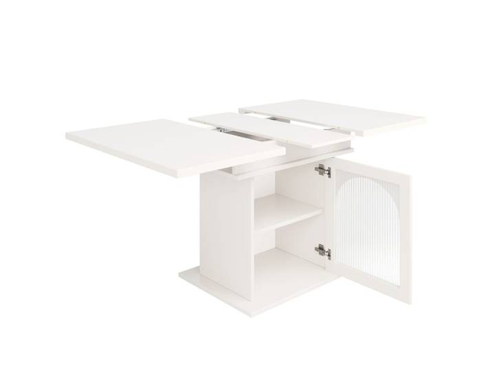 Table à manger extensible avec 3 étagères de rangement, blanc