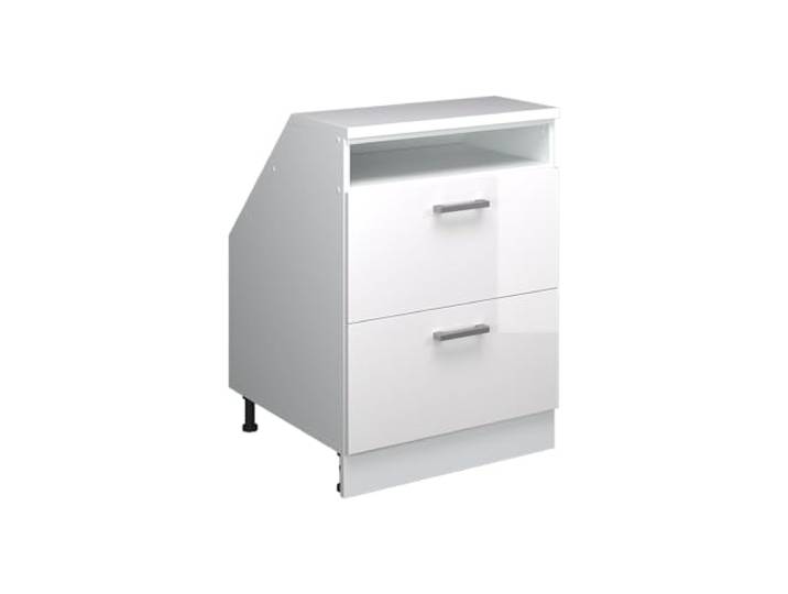 Vicco Küchenschrank für Dachschrägen R-Line, Weiß Hochglanz, 60 cm 2 Schubladen · Extra Tiefe – 60 cm · Höhenverst. Füße · Leichter Zugriff · Frei kombinierbar