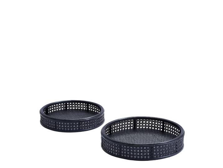 Set de 2 plateaux décoratifs ronds noirs l16