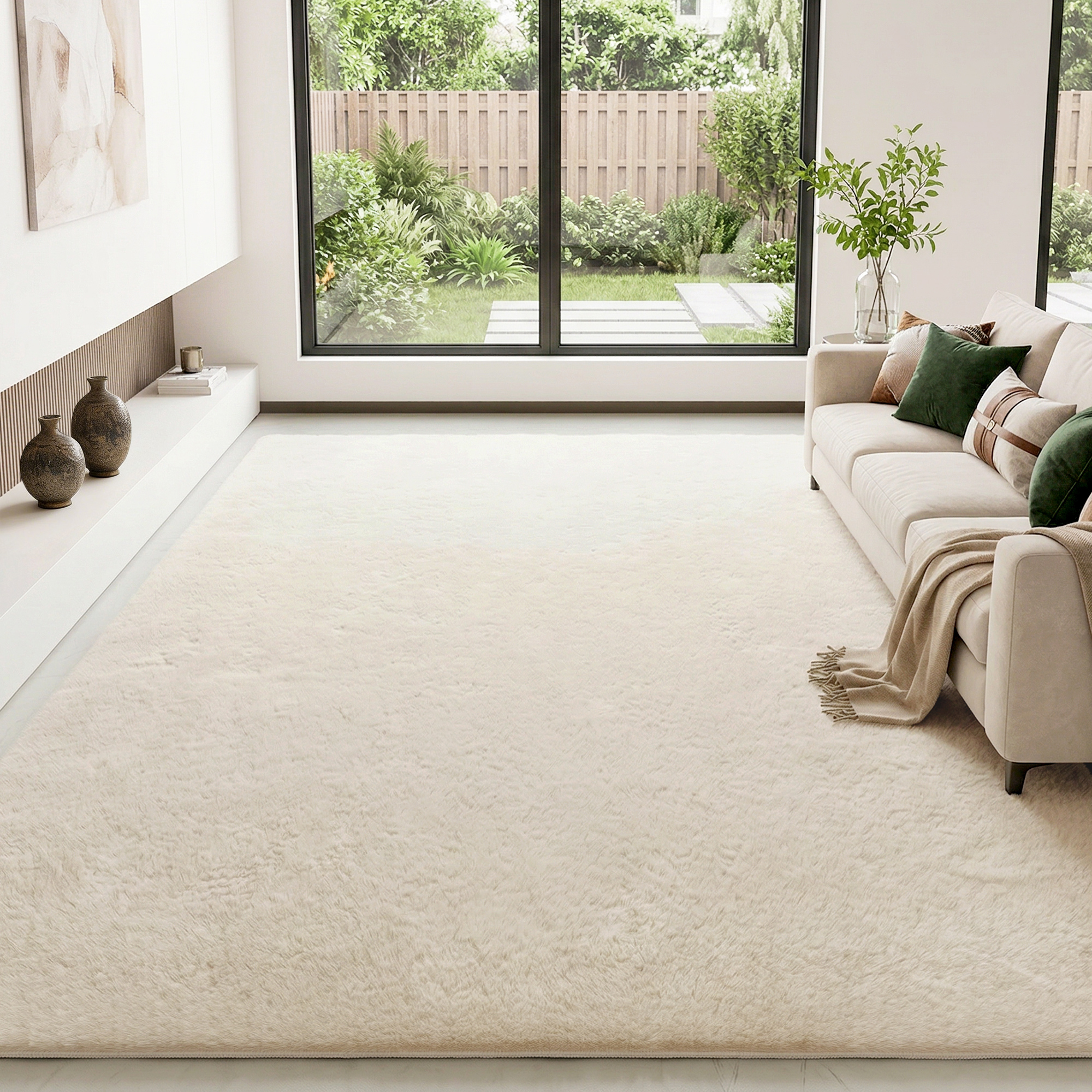 Homcom Tappeto Salotto 160x230 cm Lavabile in Lavatrice Pelo Lungo Stile Moderno Tappeto per Soggiorno Camera da Letto Crema   Aosom Italy