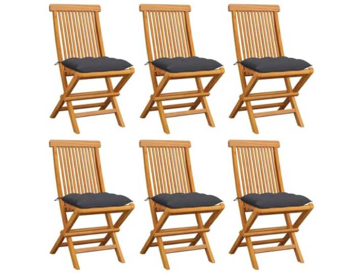 Klappstühle aus Massivholz Teakholz mit Anthrazitfarbenen Kissen, 6 Pack Wetterbeständig, glatte Oberfläche, dick gepolstert, leicht zusammenklappbar, pflegeleicht