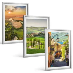 BILDER SET 3er Set - 40x60 cm Silberner Rahmen - Italienische Landschaften, Flussstraße