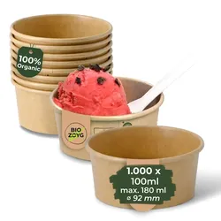 BIOZOYG 1000 Stück Eisbecher Pappe 100 ml braun - umweltfreundlich, recycelbar, plastikfrei - Joghurtbecher, Papierbecher