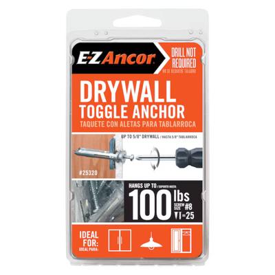 E-Z Ancor Toggle Lock Self Drilling Drywall Anchors 100 lbs - Qty 100