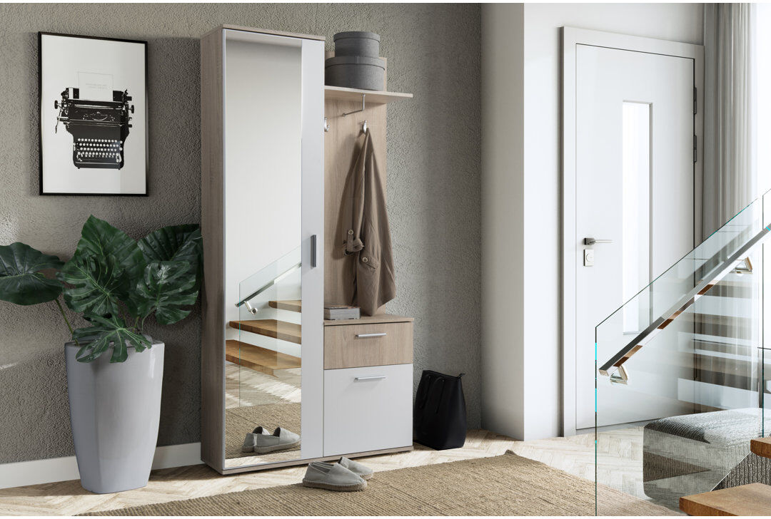 17 Stories LUX DRESSING ROOM WITH MIRROR Brown/White 195cm H X 97cm W X 30cm D