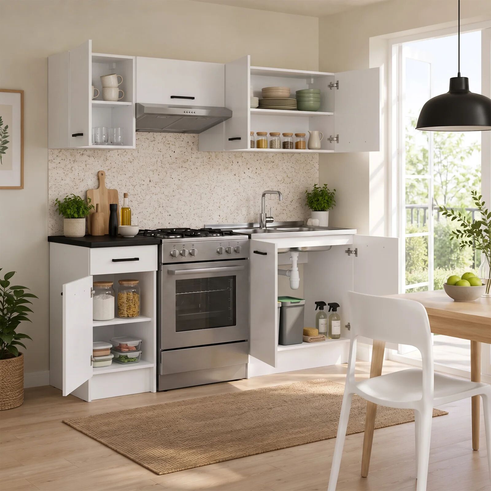 garneroarredamenti Cucina lineare 180cm completa componibile bianco Cloche