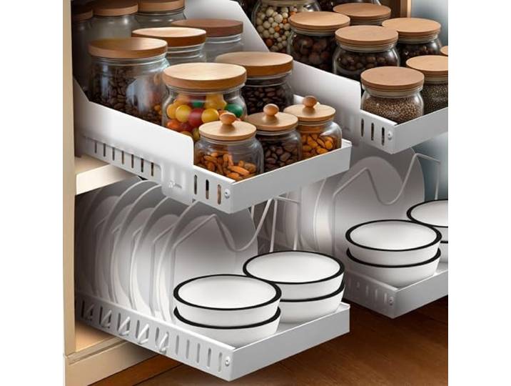 Simply Maison - Tiroirs Coulissants Cuisine Lot de 2 – Profondeur 52 cm\, Rangement Placard Caisson 60 cm\, Sans Perçage\, 10 Séparateurs Amovibles
