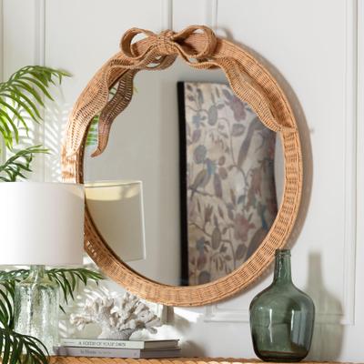 Creusa Natural Rattan Round Wall Mirror by Bali & Pari in Honey (Size OS)