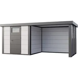 Telluria Metallgerätehaus Classico 2424 mit Lounge Anbau inkl. 2 Fenster weiß Lounge-Anbau rechts