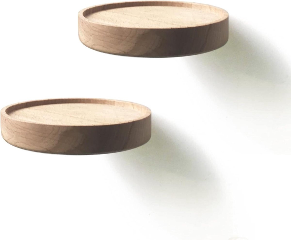 Merkloze Wandplank Set - Zwevende Planken voor Decoratie - Houtkleur - Ø12 cm