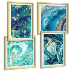 BILDER SET 4er Set - 50x50 cm & 40x60 cm Goldrahmen - Abstraktionen dekorativer Malerei
