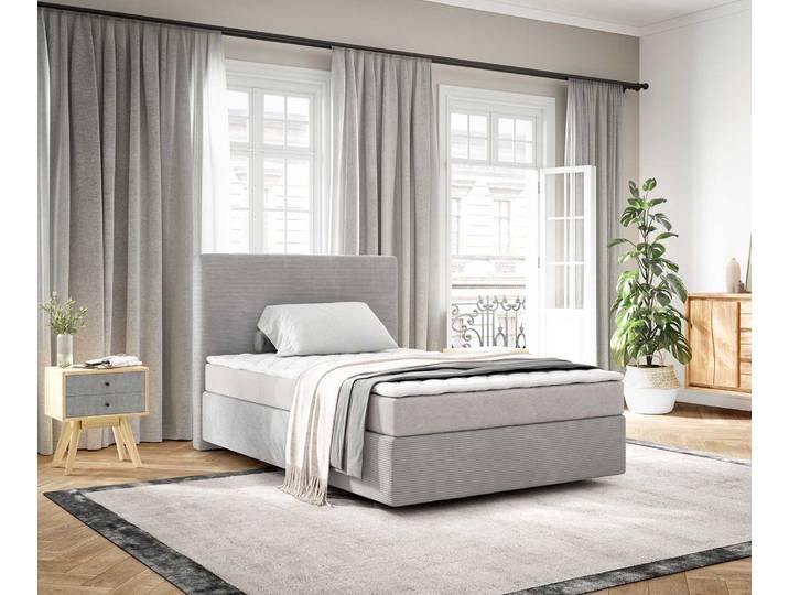 Boxspringbett Dream-Well 120x200 cm Cord Silbergrau mit Matratze und Topper, Boxspringbetten