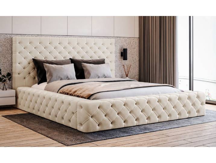 Designer Polsterbett Lana Samt mit Stauraum - 140x200 - Anthrazit - Luxusbetten24