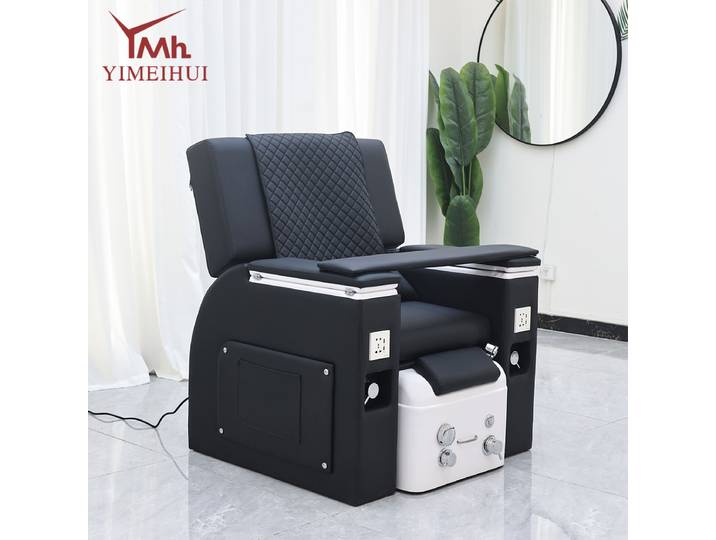 Canapé de massage des ongles et des pieds noir moderne de luxe, fauteuils de spa pour manucure et pédicure avec massage