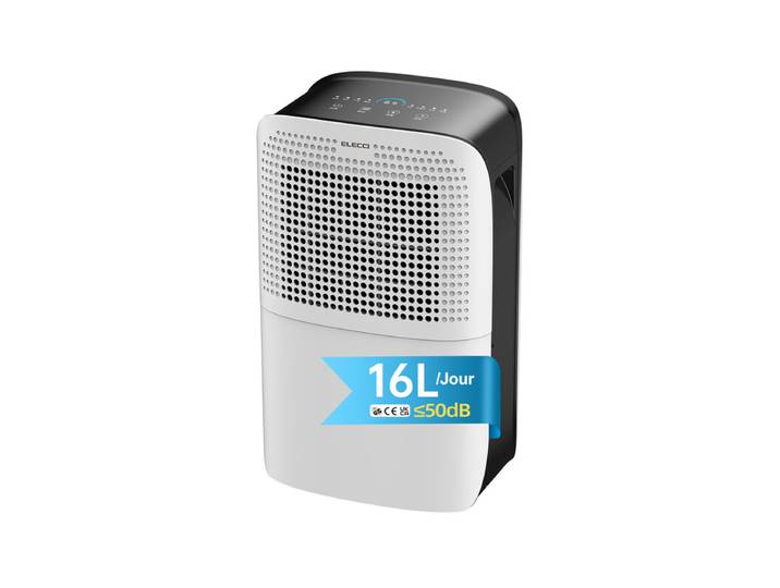 ELECCI Déshumidificateurs 16 L/j avec tuyau d’évacuation, réservoir d’eau de 3,1 L, 4 modes, réfrigérant R290, évacuation continue, dégivrage automatique, minuterie 24 h, idéal pour des pièces de 32 m²