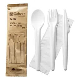 MONOUSO - Besteckset aus Kraftpapier Messer, Gabel, Löffel und Serviette (50 Stück)