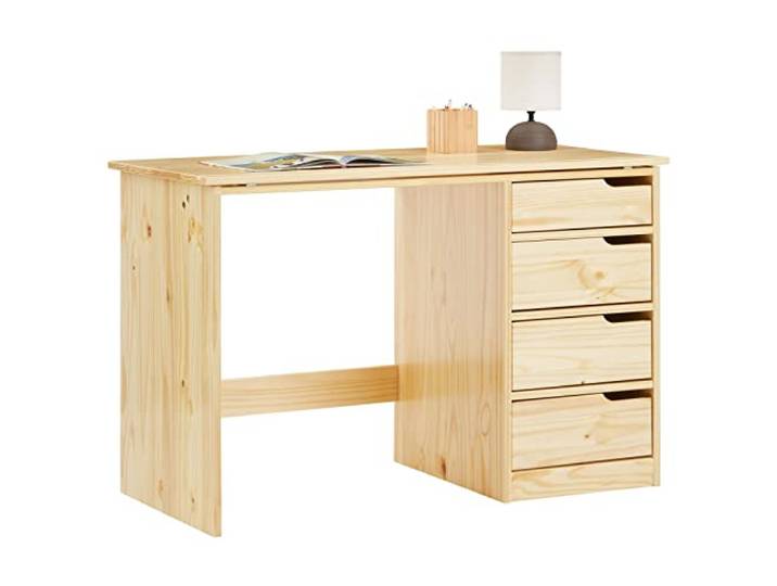 IDIMEX Kinderschreibtisch Emma aus Kiefer Massivholz, Natur - Schreibtisch mit neigungsverstellbarer Tischplatte, schöner Jugendschreibtisch mit 4 Schubladen