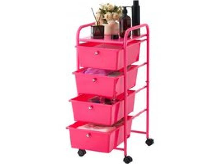 VEVOR Rollwagen mit 4 Schubladen Schubladenwagen 330x390x815mm Rosenrot, Metallgestell, Ablagefläche, Handgriffe, Lenkrolle mit 2 Bremsen, Mobiler Aufbewahrungswagen für Büro Werkstatt Klassenzimmer