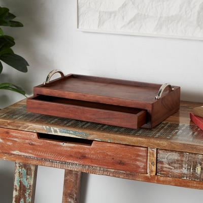 ARCILLA ELEMENTAL Mango Wood Hidden Drawer Tray with Black Metal Handles - Cream or Brown