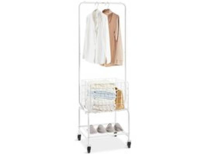 VEVOR Chariot à Linge Charge 26 kg Panier à Linge Mobile avec Barre d’Accrochage et Étagère Corbeille Linge Sale sur Roulettes Cadre en Fer Déplacement en Douceur pour Buanderie Chambre Salle de Bain