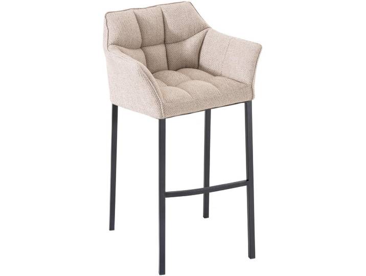 CLP Barhocker Stoff Elfenbein, Creme, Schwarz, Metall, 64x110x48 cm, Esszimmer, Barmöbel, Barhocker