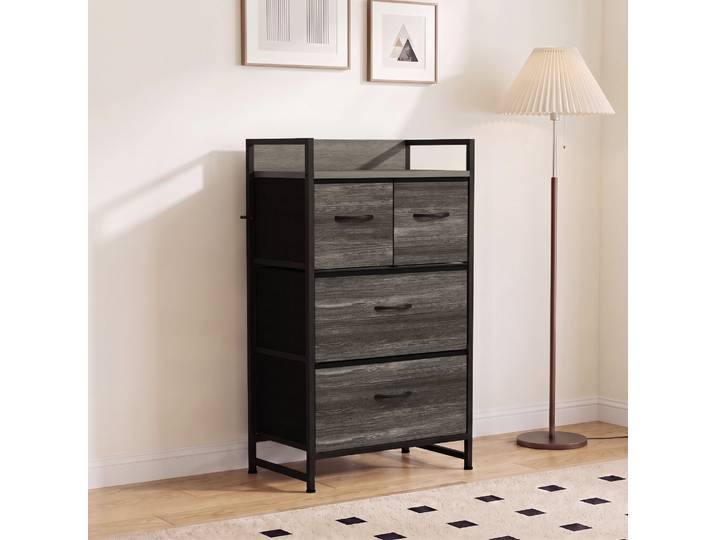 HOMCOM Commode Industrielle 4 Tiroirs Tissu 1 Étagère Gris 50x85cm