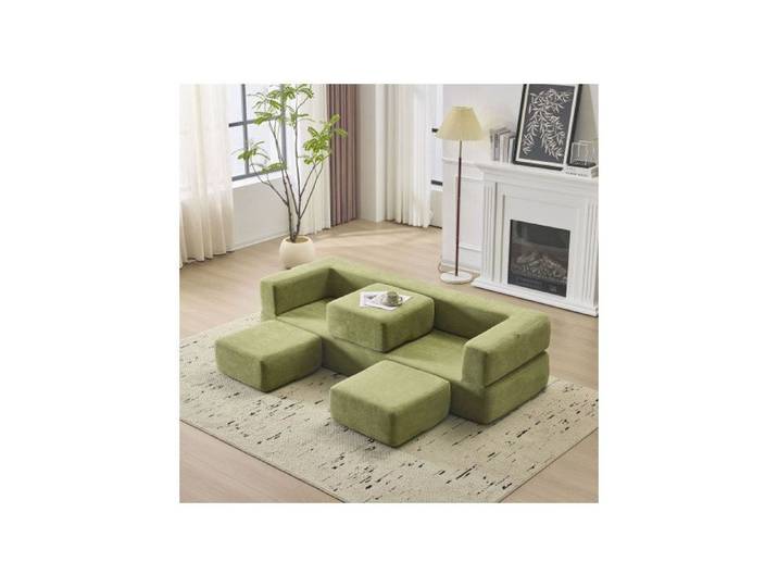 Canapé modulable - SOGEU - Canapé Composable - Tissu chenille vert - Convertible - Mousse haute résilience