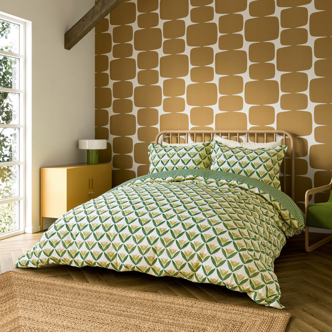 SCION Tulip Trellis Cotton Floral Duvet Cover Set with Pillowcases Yellow Kingsize Duvet Cover + 2 Pillowcases