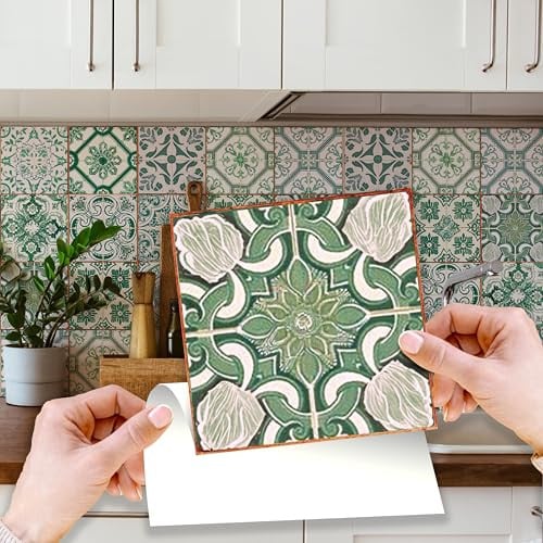Walplus Zelfklevende Tegelstickers Vintage Groen, 24 stuks, 15 x 15 cm