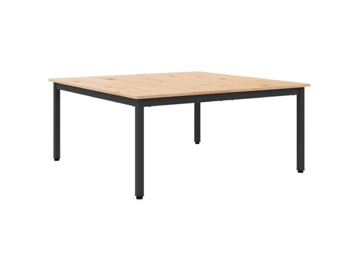 LKJephalotrop Couchtisch Massivholz Kiefer 100x100x45 cm Natur Quadratischer Kaffeetisch mit robusten Metallbeinen für das Wohnzimmer, passend zu moderner Stilrichtung.
