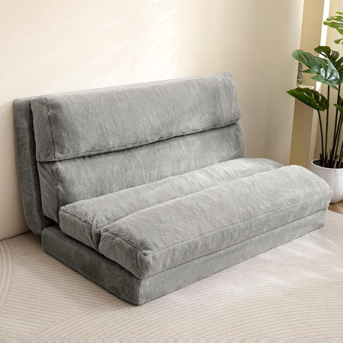 Inklapbare zitzakbed slaapbank en vloermatras voor volwassenen, grijs, B: 100 cm, L: 240 cm