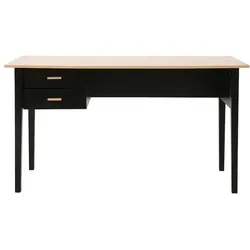 SalesFever Schreibtisch | mit 2 Schubladen | MDF Platte | Beine Heveaholz | B 140 x T 60 x H 75 cm | natur – schwarz