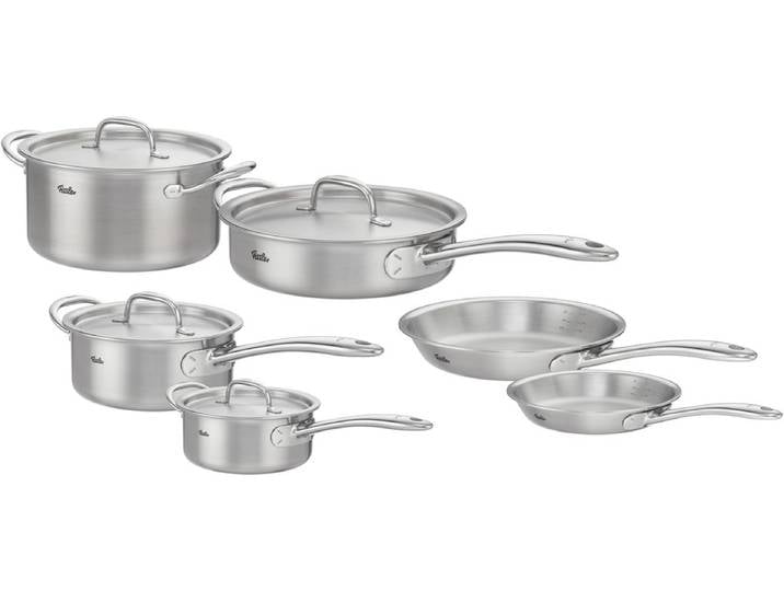 Topf-Set FISSLER Fissler M5 Pro-Ply, Edelstahl-Topfset (10-teilig) , silber (silberfarben), Töpfe, 10-teiliges Premium Kochgeschirr mit Pro-Ply™ Technologie