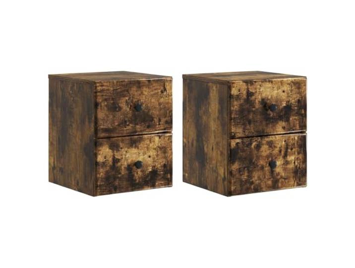 Fisinber Wandnachttisch 2er Set Geräucherte Eiche Holzwerkstoff Kompakte Wandkonsolen fürs Schlafzimmer bieten praktischen Stauraum durch Fach und Schublade im modernen Design.