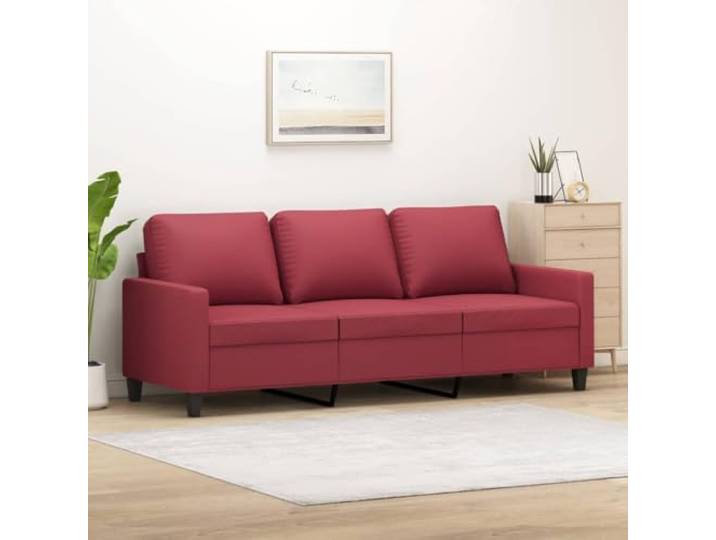 HEFZGDB 3-Sitzer-Sofa Weinrot 180 cm Kunstleder Langlebig Modern Metallgestell Bequem Schmutzabweisend Luxuriös Stabiles Polstermöbel Wohnzimmer Entspannen