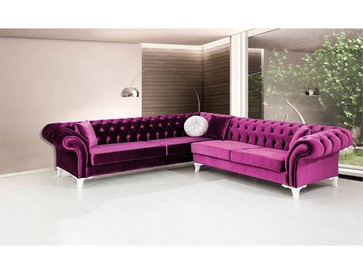 JVmoebel Chesterfield-Sofa Pink Ecksofa aus Leder mit Chesterfield-Design, Set, Made in Europa