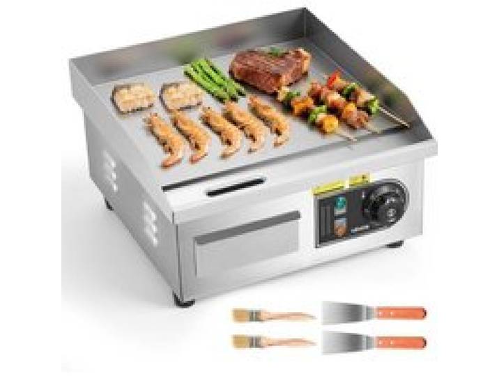 Grillades et Cuisson Précise Plancha Électrique 2000W Plaque Lisse en Fer Thermostat Réglable 50-300°C
