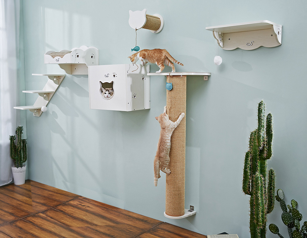CatS Design Katzen Kletterwand Set xxl große Katzen stabil 6 Teilig Wandkratzbaum T4
