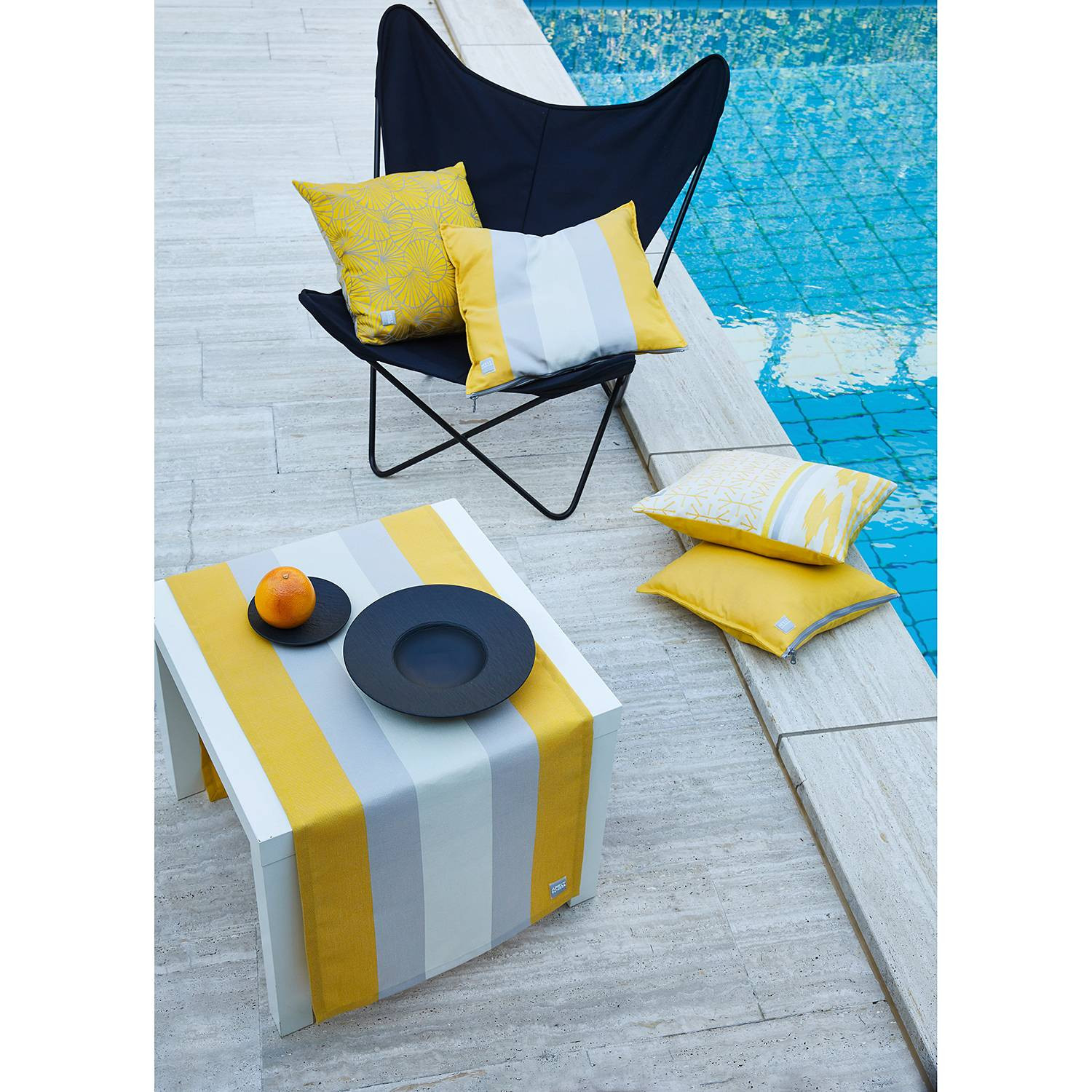 home24 Tafelloper Korle Geel/Goudgeel Gestreept B: 46 cm, L: 140 cm
