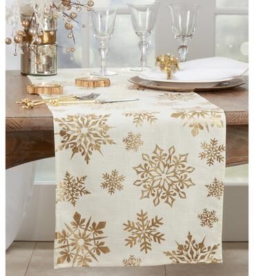 Saro Lifestyle Table Runner With Foil Print Snowflake Design