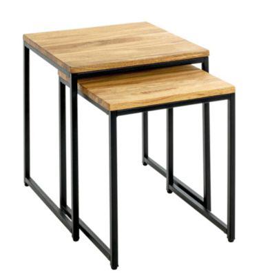 2er-Set HAKU Beistelltisch, Stahlrohr pulverbeschichtet, Massivholz Eiche, geölt, B 330/380 x T 330/380 x H 410/460 mm, schwarz/Eiche