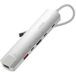 LINQ Connects 6in1 PRO USB-C Multiport Hub 140W (USB-C, 6 Ports), Dockingstation + USB Hub, Weiss, Silber, Grau