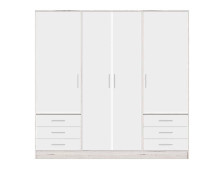 Kleiderschrank Drehtürenschrank Jupp , mit Schubkästen , Sandeiche / weiß , 206,5 x 200 x 60 cm Kantengriff