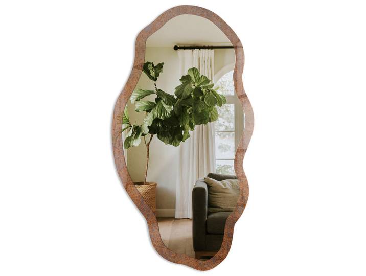 Tulup Spiegel 90x45 cm asymmetrisch mit Druck - Rohe Textur, Transparent, Glas, Organisch, 45x90x0.4 cm, Spiegel, Wandspiegel