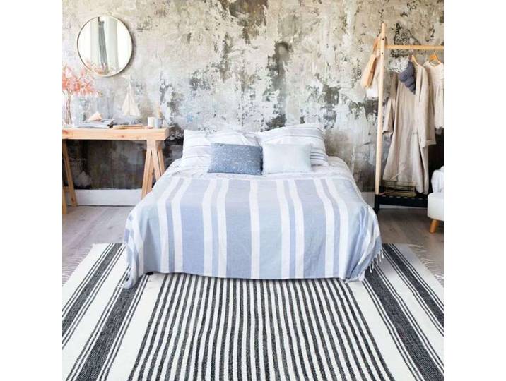 Tapis en coton lignes noir-gris-blanc 190x290