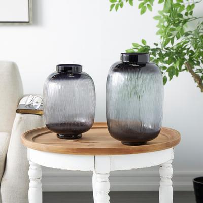 ARCILLA ELEMENTAL Black Glass Textured Ombre Decorative Vase (Set of 2)