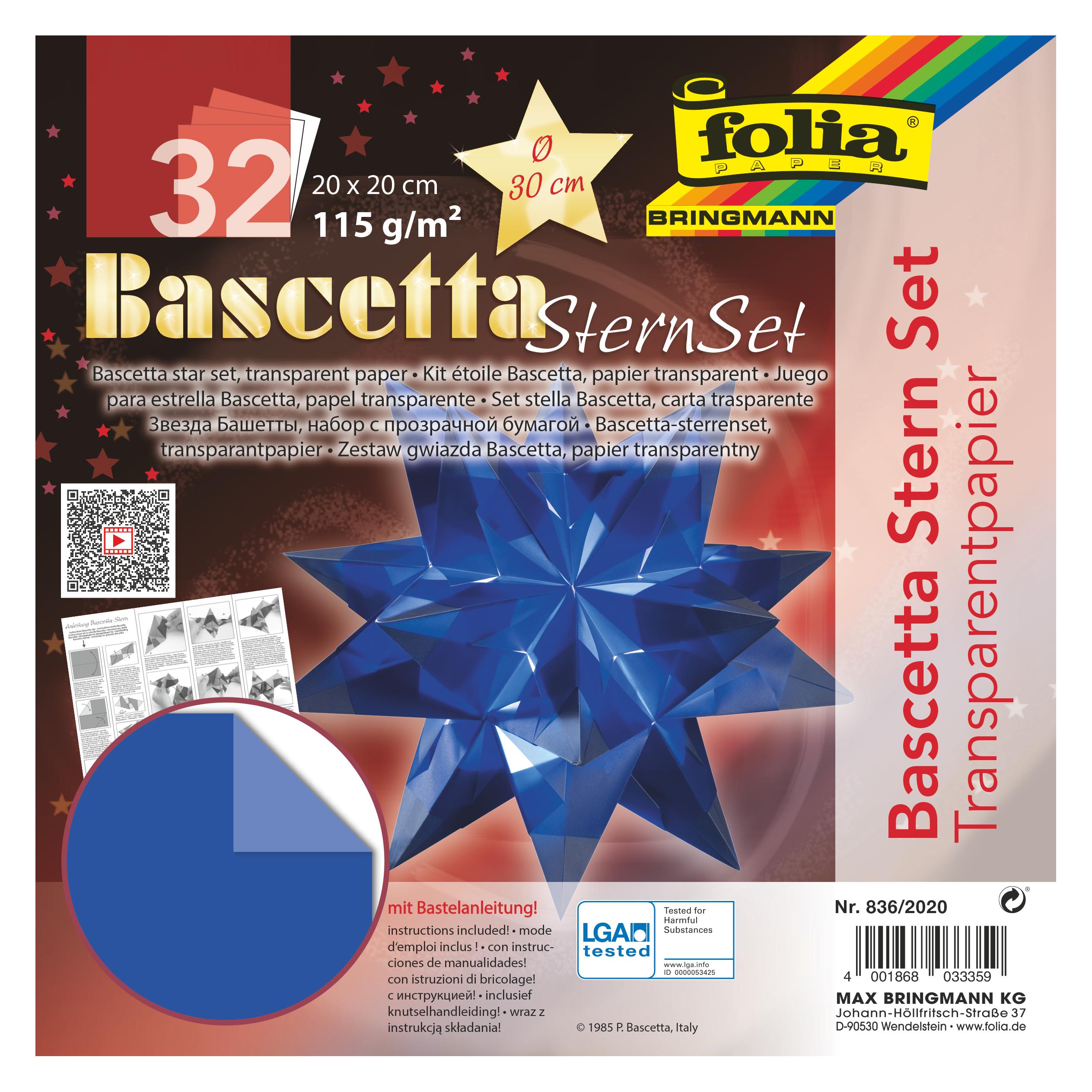 Folia Faltbl"tter Bascetta-Stern, blau-transparent (115 g/m², 32x) (836/2020)