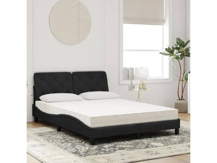 KTHLBRH Einzelbett 120 x 200 cm schwarzer Samt mit Matratze PU-Schaum 22D, Latten aus Sperrholz, gepolstertes Kopfteil, gewelltes Design