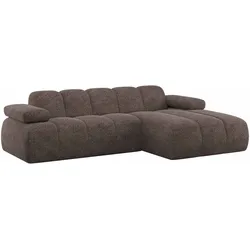 Ecksofa Mojo Chaiselongue, Chenille in Wollen-Optik, modern, Braun, manuell verstellbare Armlehnen